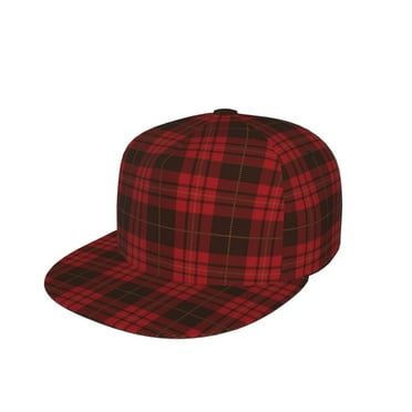Snapback Hats For Men Women Black Red Tartan Flat Bill Brim Baseball Cap Printed Hat