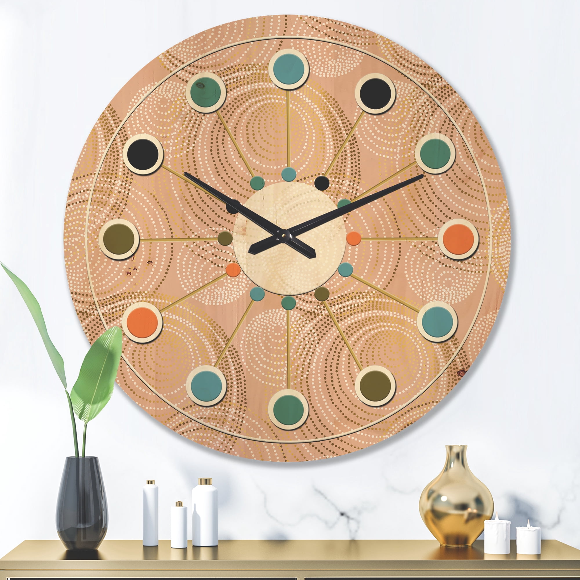 Designart 'Gold Rose Abstract Geometry Luxury' Mid-Century Modern Wood Wall Clock