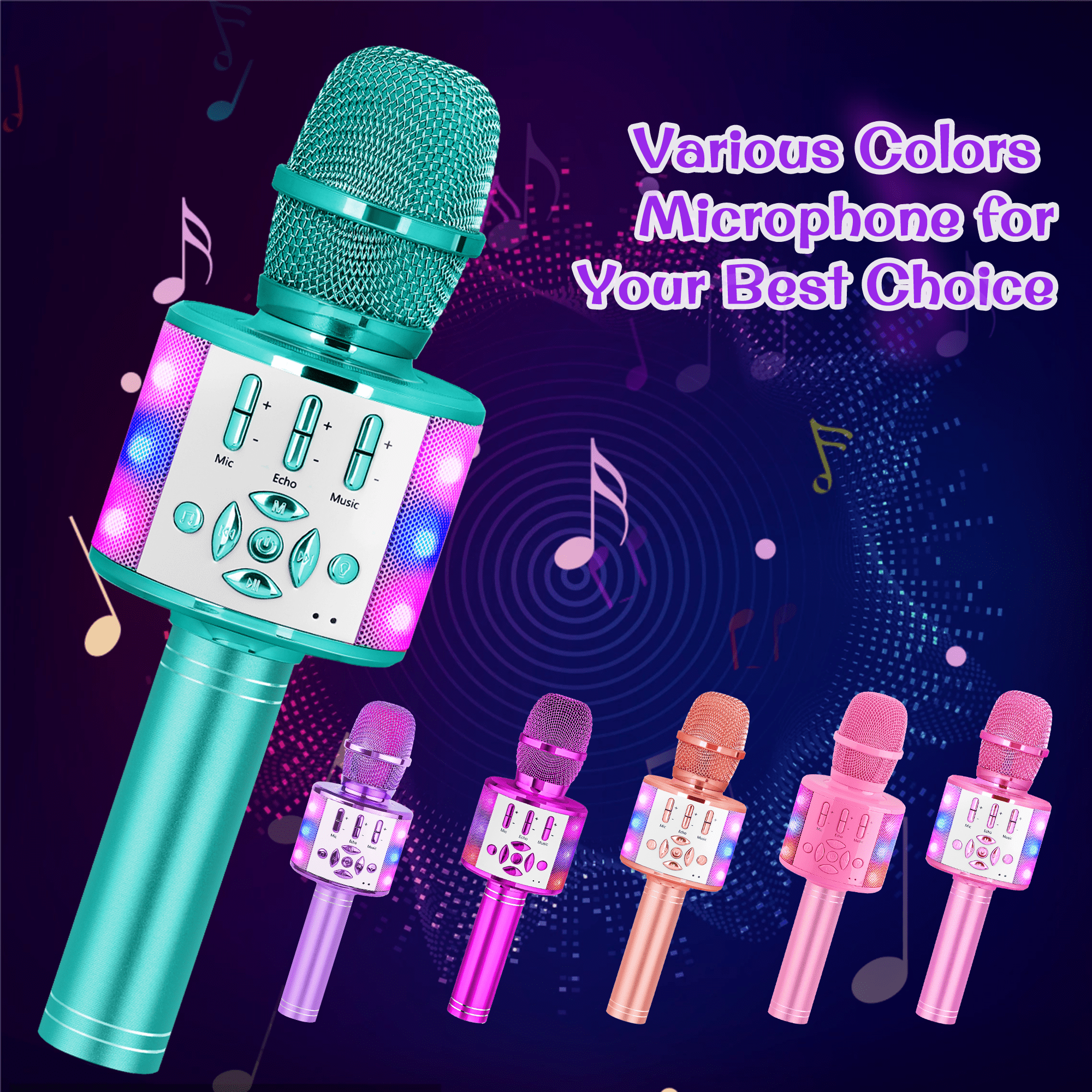 Bonaok Bluetooth Wireless Karaoke Microphone, Portable Handheld Karaoke Machine with LED Lights, Bluetooth Microphone Speaker Singing Gift for Kids Adults(Light Blue)