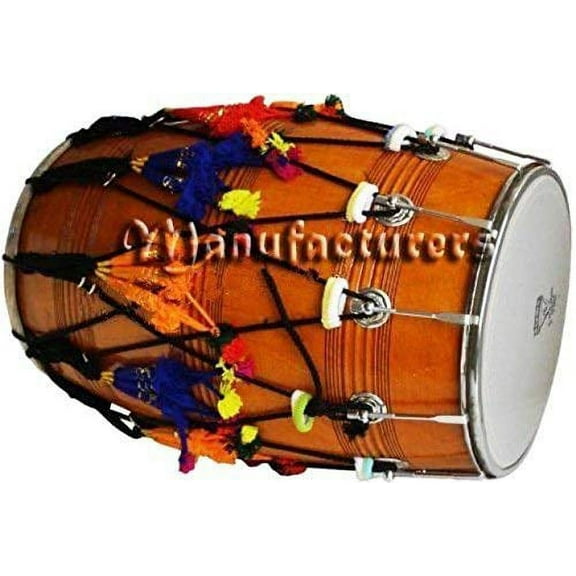 Punjabi BHANGRA DHOL DRUM ~ Mango Wood ~ with Part Decoration ~ done