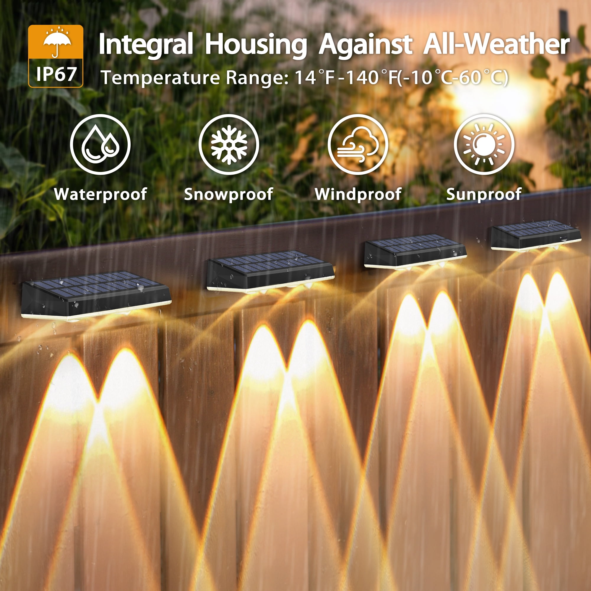 Hoyiours Solar Fence Lights Outdoor Waterproof, RGB & Warm White Solar Wall Lights for Garden, Patio, Deck and Yard（8 Pack）