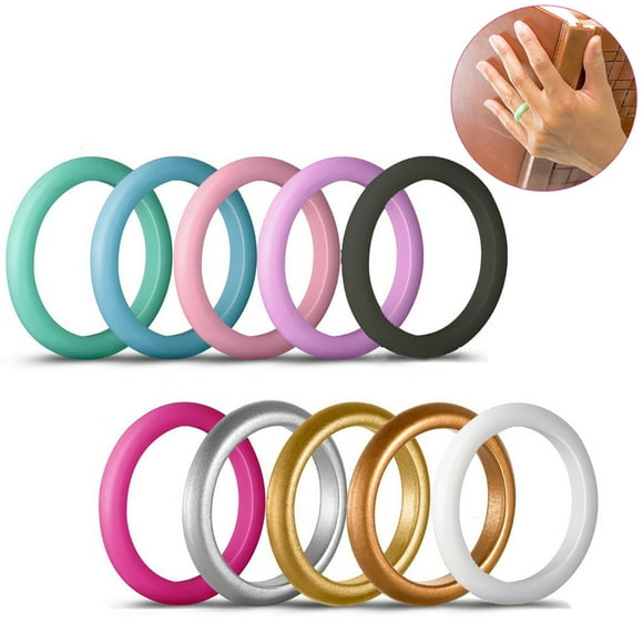10Pcs Women Fashion Silicone Wedding Band Ring Jewelry Solid Color Party Gift