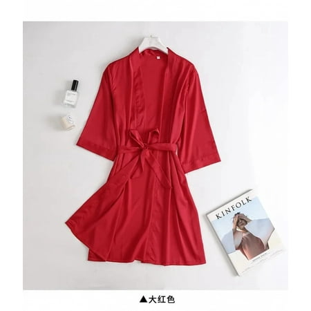 Women Wedding White Bride Robe Morning Gown 3/4 Sleeve Sleepwear Loose Nightgown Female Silk Satin Kimono Bathrobe Lingerie