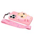 thumbnail image 2 of For Iphone 14 Pro Silicone Wallet Phone Case With Lanyard(Deep Pink Pig),iPhone 16 Pro Max, 2 of 5