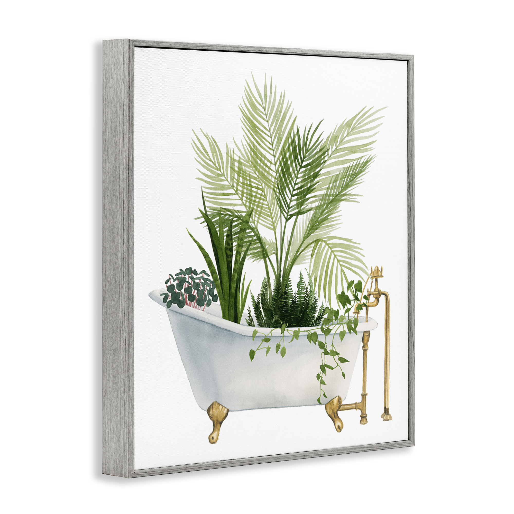 Various Plants Greenery Vintage Tub Gray Framed Giclee Art, 24 x 30