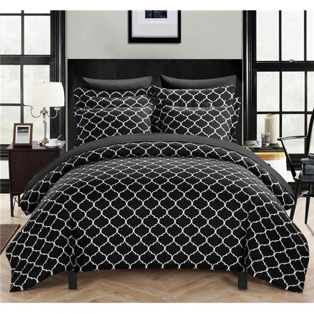 Chic Home DS1298-US Ensemble de Housse de Couette Réversible Imprimé Diamant Géométrique - Noir - Jumeau - 2 Pièces