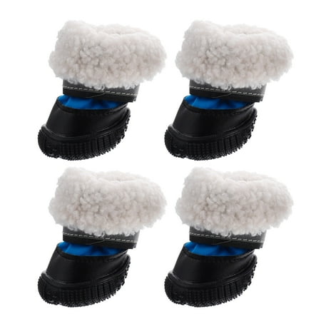TUIBELYN 4PCS Dog Shoes Warm Puppy Boots Paw Protectors Anti-skid Pet Shoes (Blue)