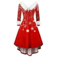 thumbnail image 2 of Christmas Dresses for Women Women's Fashionable V-neck Casual And Form-fitting Christmas Printed Long-sleeved Dress for Holiday Party,Wine,L, 2 of 5
