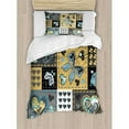thumbnail image 3 of Vintage King Size Duvet Cover Set, Dark Textured Vintage Ornament with Heart and Butterfly Motif in Mix Retro Design, Decorative 3 Piece Bedding Set with 2 Pillow Shams, Multicolor, by Ambesonne, 3 of 3