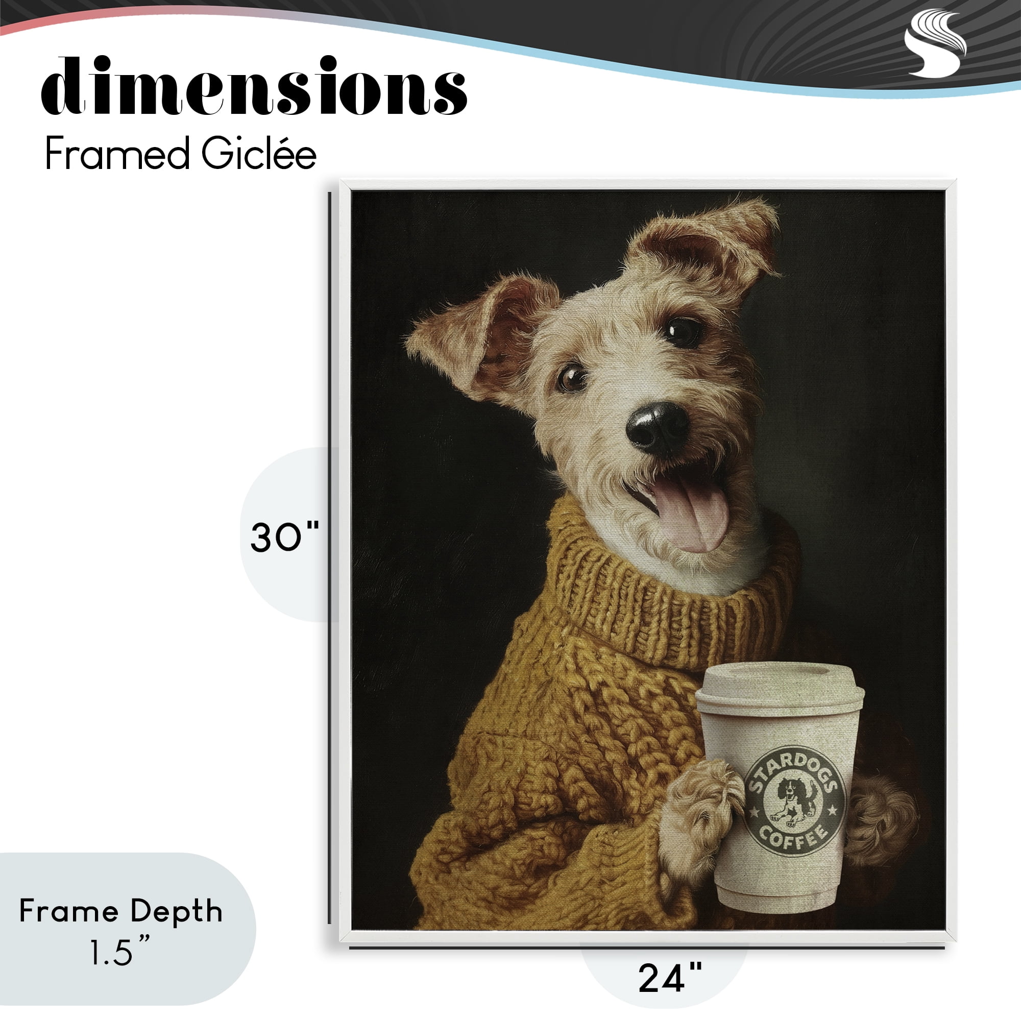 Stupell Industries Latte Lover Dog in Sweater White Framed Giclee Art, design by Svetlana Aleynikova