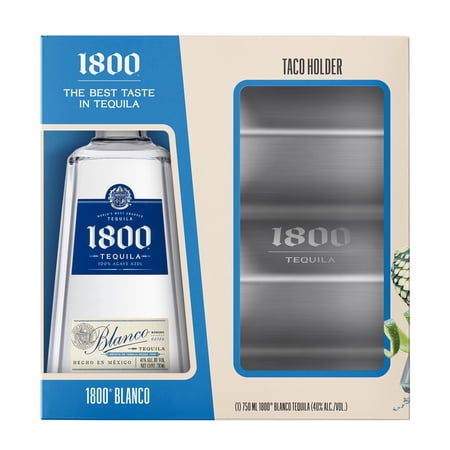 1800 Tequila Blanco with Taco Holder, 750 ml Glass Bottle, 40% ABV