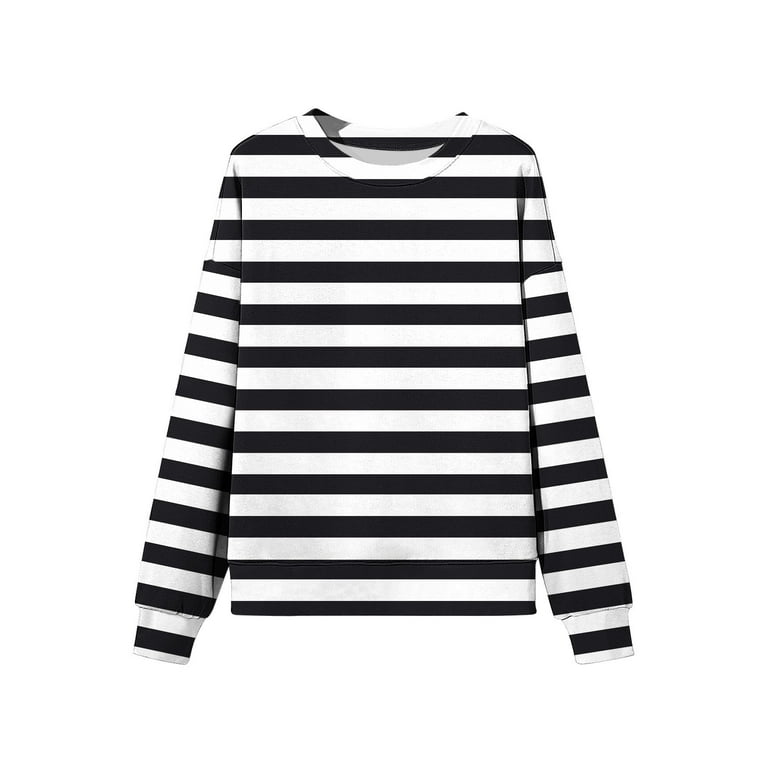 Qetyuw Womens Striped Sweatshirts Drop Shoulder Long Sleeve Crew