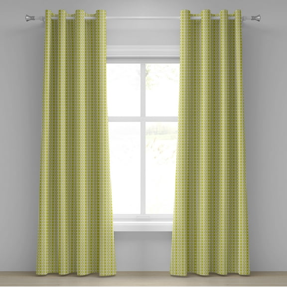 Ambesonne Retro Grommet Curtain, Vertical Stripes and Dots, 50" x 108", Avocado Green Cream