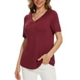 thumbnail image 2 of Uvplove Womens Blouse V Neck Knot Front Short Sleeve Basic Casual T Shirt Wine Red-2XL, 2 of 8