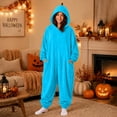 thumbnail image 1 of Unisex Adult Onesie Pajamas BWASD Casual One Piece Snug Fit Thick Warm Plush Pajamas Soft Solid Color Long Sleeve Hooded Loungewear Soft for Fall Winter Sleepwear Blue,3XL, 1 of 4