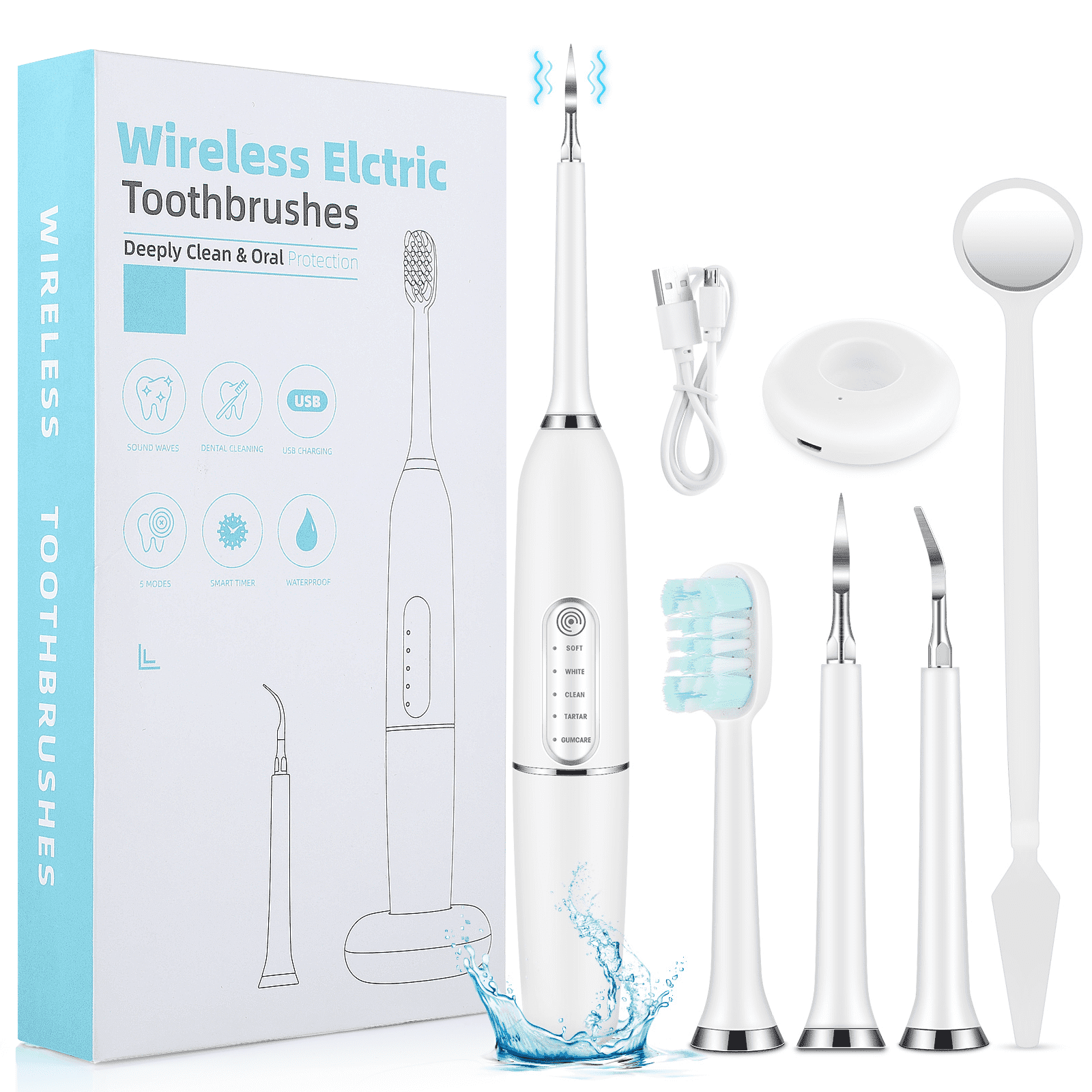 Ultrasonic Dental Scaler Electric Tooth Cleaner Calculus Remover Teeth Whitening, White