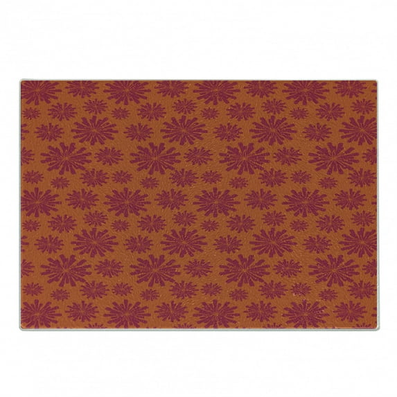 Floral Cutting Board, Modern Design with Geometrical Bold Line Flowers Image, Decorative Tempered Glass Cutting and Serving Board, Small Size, Scarlet and Maroon, by Ambesonne