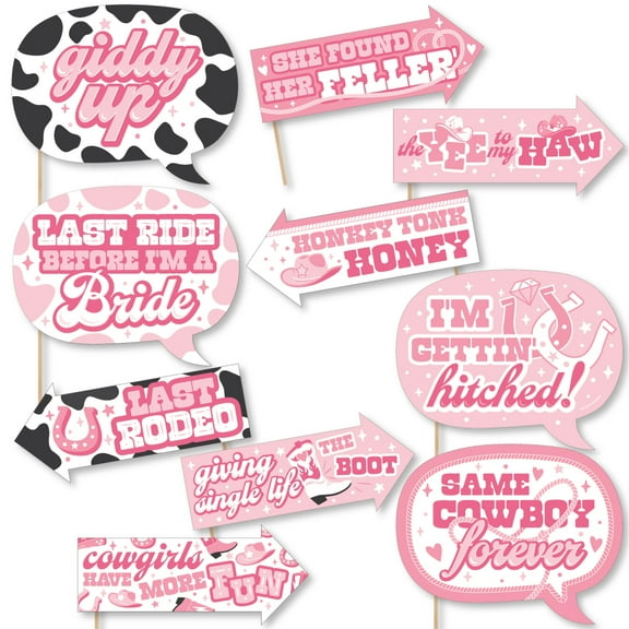 Big Dot of Happiness Funny Last Rodeo - Pink Cowgirl Bachelorette Party Photo Booth Props Kit - 10 Piece