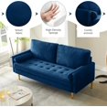 thumbnail image 3 of Velvet Loveseat Sofa, 66.9'' Mid Century Modern Small Love Seat with 2 Pillows & Golden Legs Comfy Couch for Living Room, Upholstered 2-Seater Sofa for Small Apartment (Navy), 3 of 6