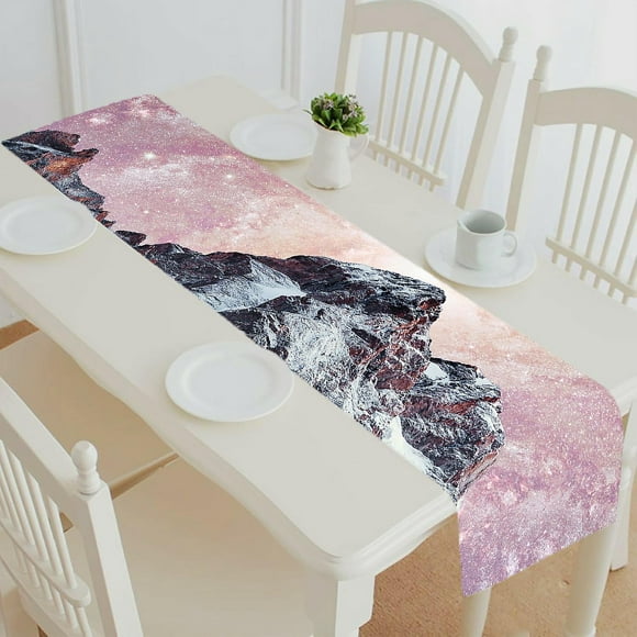 Starry Sky Snow-capped Peaks Main Caucasian Ridge Table Runner Table Cloth Tea Table Cloth 35x180 Cm