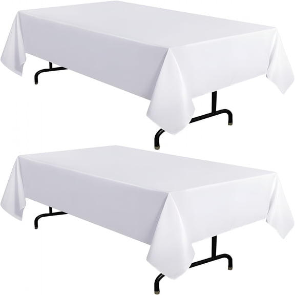 AUQ 2 Pack White Tablecloth 60 X 102 Inch,Rectangle 6 Feet Table Cloth-Stain and Wrinkle Resistant Washable Polyester Table Cover for Dining Tables,Buffet Parties and Camping