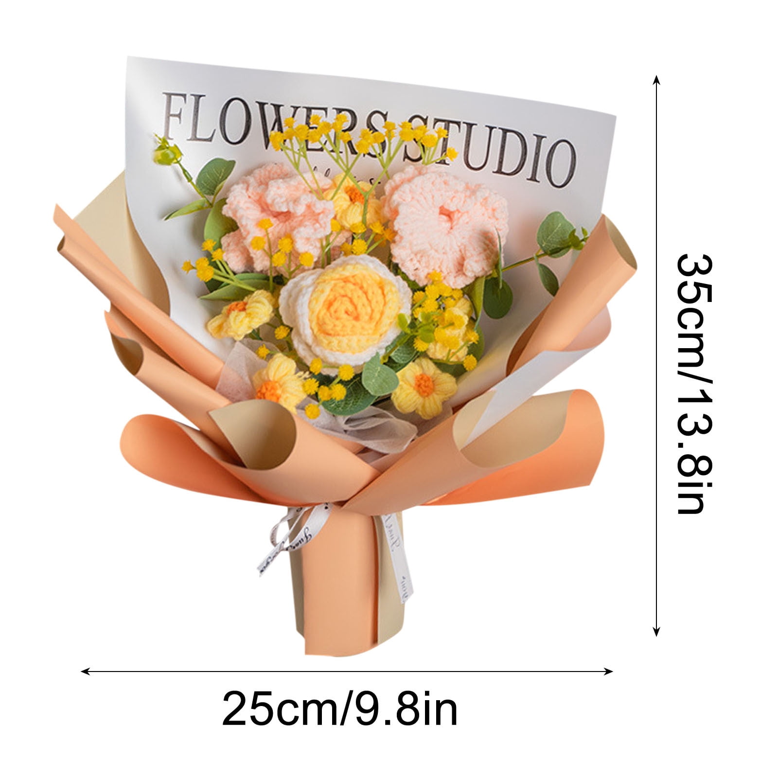 Hand Crocheted Rose Bouquet Finished Artificial Dried Flower Arrangement Valentine's Day Birthday Gift for Girlfriend Home Decor Decorative Display