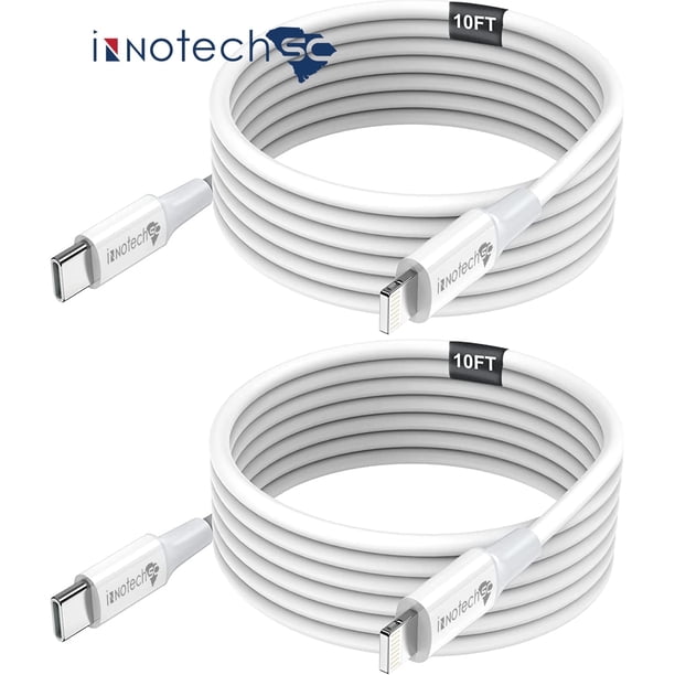 Innotech Cargador Sc de 10 Pies C a L Usb C, Paquete de 2 Comaptable con Cargador de iPhone y Cargador Rápido para iPhone y para Cargador de iPhone Cable de 10 Pies Compatible con iPhone 14/13/12