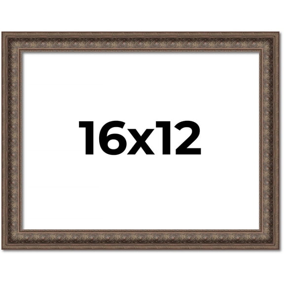 16x12 Ornate Brown Real Wood Picture Frame Width 1.5 Inches | Interior Frame Depth 0.5 Inches |
