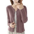 thumbnail image 2 of Bxsruta Cardigan for Women, Women's Solid Color Long Sleeved Round Neck Button Knit Sweater with Stripe Sweater Top, 2 of 5