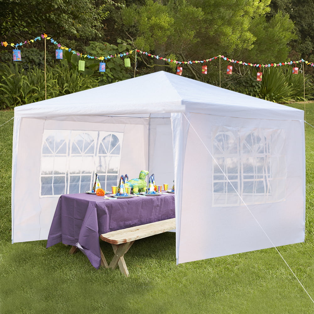 Gazebo Tent, 10' x 10' Outdoor Party Tent with 3 Side Walls, White Outdoor Party Wedding Tent