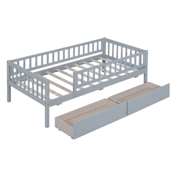 Dtwnek Twin Size Wood Daybed with 2 Drawers, Perfect for Home Living Room, Gray