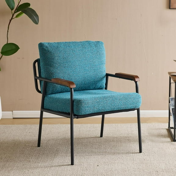 HFJMHG Mid-Century Modern Accent Chair - 31.9" Upholstered Armchair with Wood Arms for Small Spaces, Living Room & Bedroom (Teal,28"D x 23.6"W)