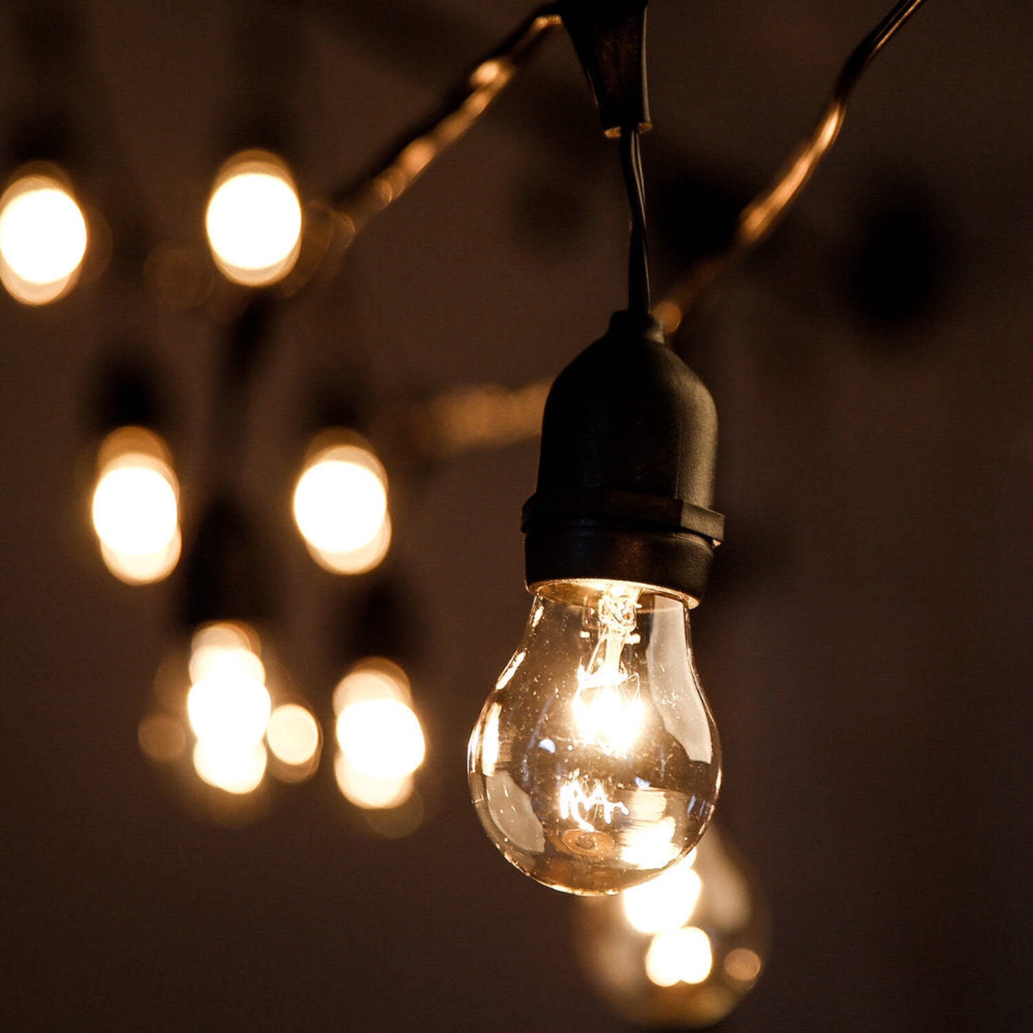 E26 Commercial Outdoor String Lights with Suspended S14 Clear Light Bulbs