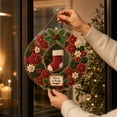 thumbnail image 5 of Christmas Diamond Painting Kit with Pearl Embellishment, Festive Round Wreath Art for Holiday Home Display, Merry & Bright Wall Hanging Decor 1Pc, 5 of 6