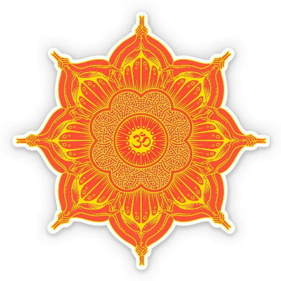 Mandala Orange Om - 3" Vinyl Sticker - For Car Laptop Water Bottle Phone - Waterproof Decal