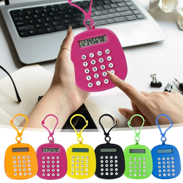 Xihbxyly Mini Calculadora, Pantalla Lcd de 8 Dígitos, Teclado Silencioso, Diseño de Llavero Portátil, Compacta y Ligera, Práctico Gancho de Pared, Ideal para Oficina, Estudio y Viajes, Tamaño 5 X 5,5
