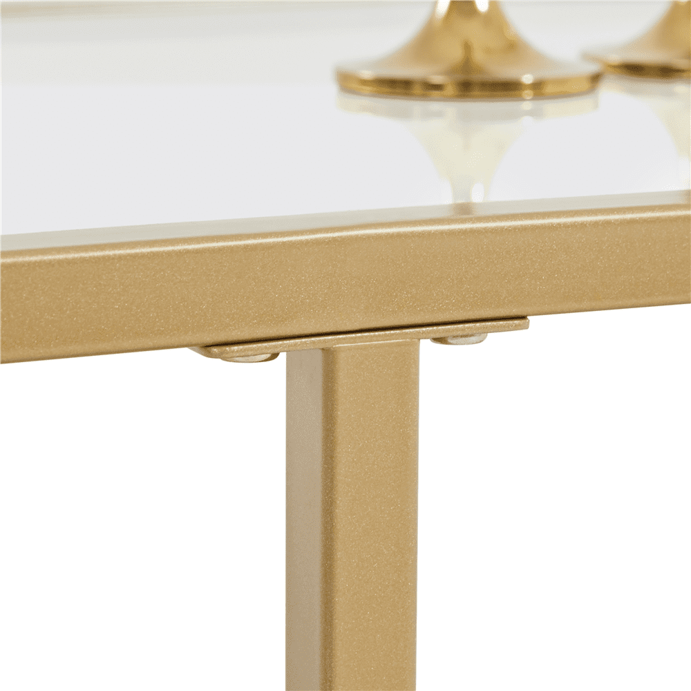 Yaheetech Modern 2-Layer Oval Coffee Table with Clear Glass, Gold