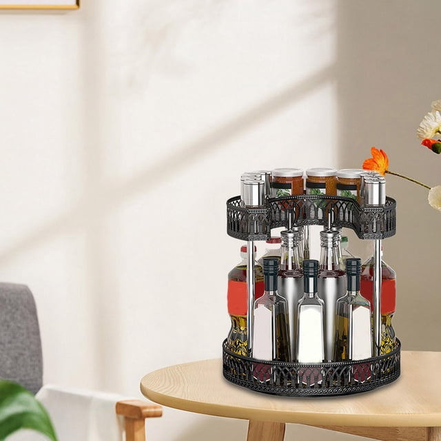 Organizador giratorio para especias, organizador de escritorio giratorio, bandeja de tocador de maquillaje de 2 niveles para dormitorio, cocina y baño