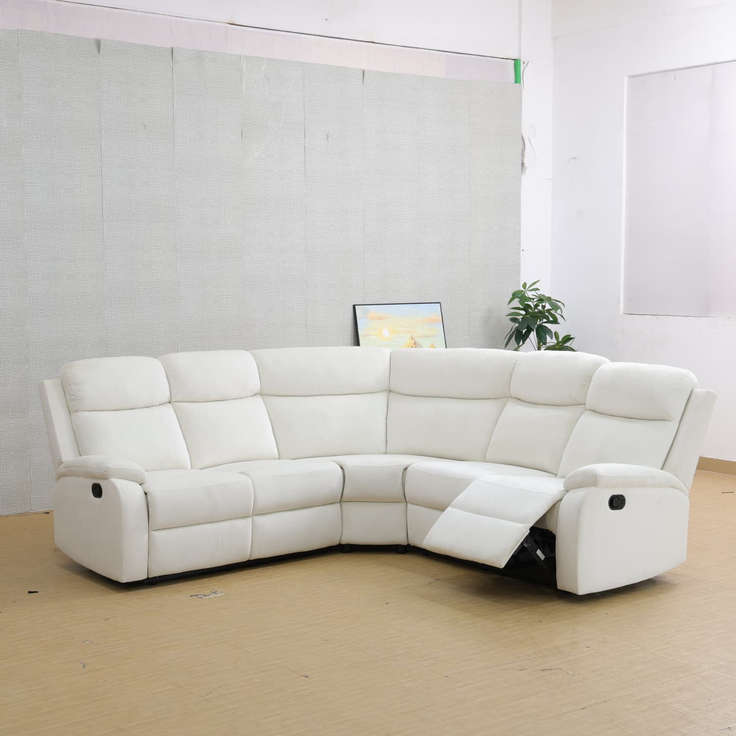 3-Piece Sofa Set Off-White Fluff Fabric Modern Sectional with Adjustable Backrest, High-Density Sponge & Double Spring System for Living Room