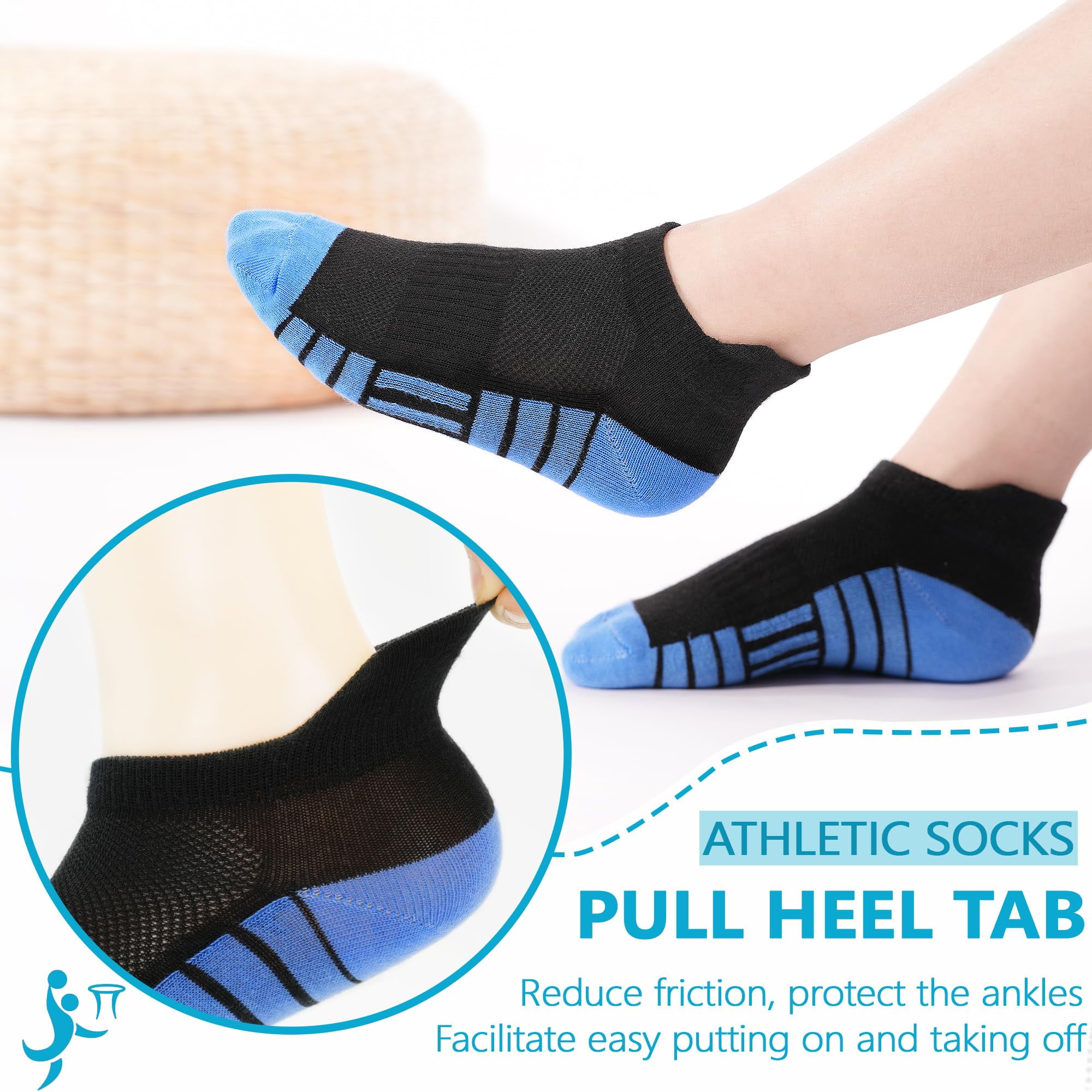 Kids Boys Socks, 12 Pairs Ankle Athletic Low Cut Half Cushion Socks for Boys Girls Toddler 1-14 Years