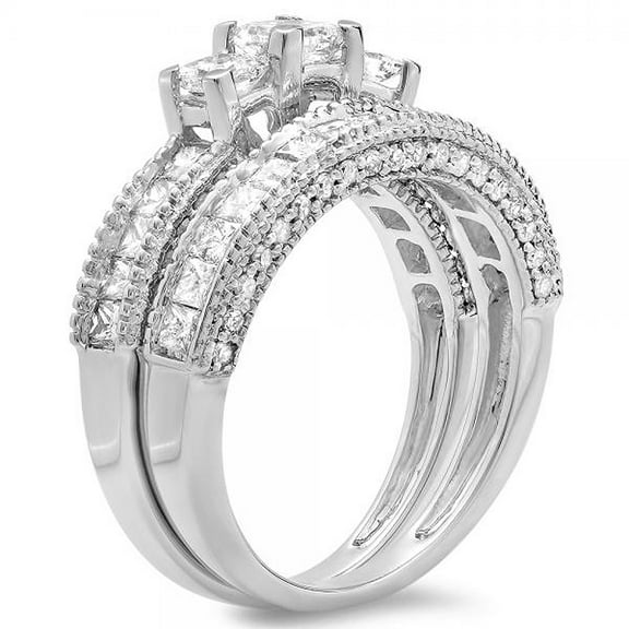 Dazzlingrock Collection 2.30 Carat (ctw) 14K Princess & Round Diamond 3 Stone Engagement Ring Set 2 1/3 CT, White Gold, Size 8.5