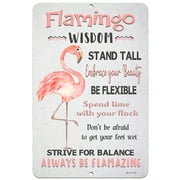 Dyenamic Art Flamingo Wisdom Metal Sign Pink Aluminum Coastal Decor (8x12)