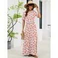thumbnail image 3 of Chiclily Women's Summer Short Sleeve Maxi Dress with Pockets - Soft Casual Loose Long Boho Sundress for Beach & Vacation, Red Blossom Mottle Size S, 3 of 8
