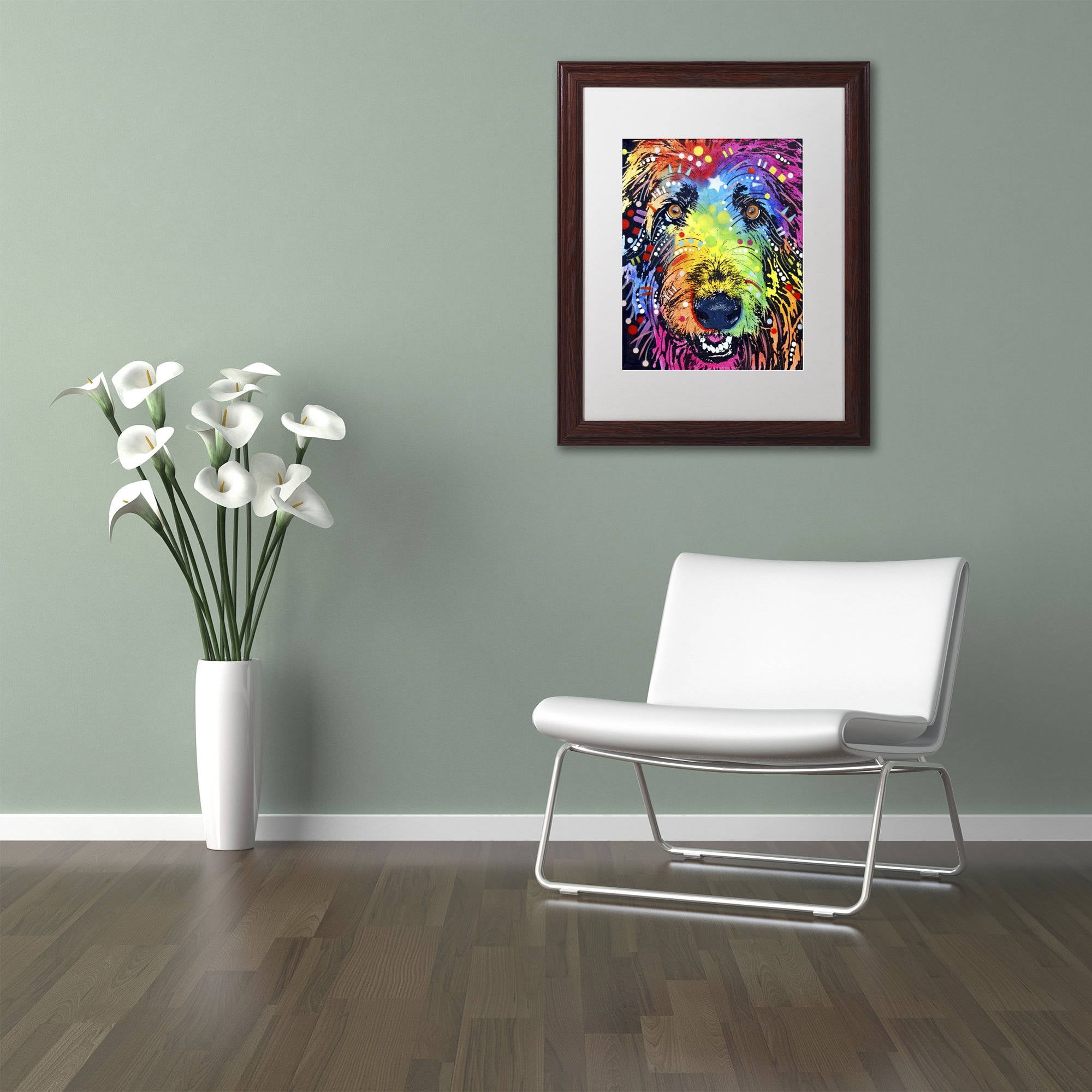 Trademark Fine Art "Irish Wolfhound" Canvas Art by Dean Russo, White Matte, Wood Frame