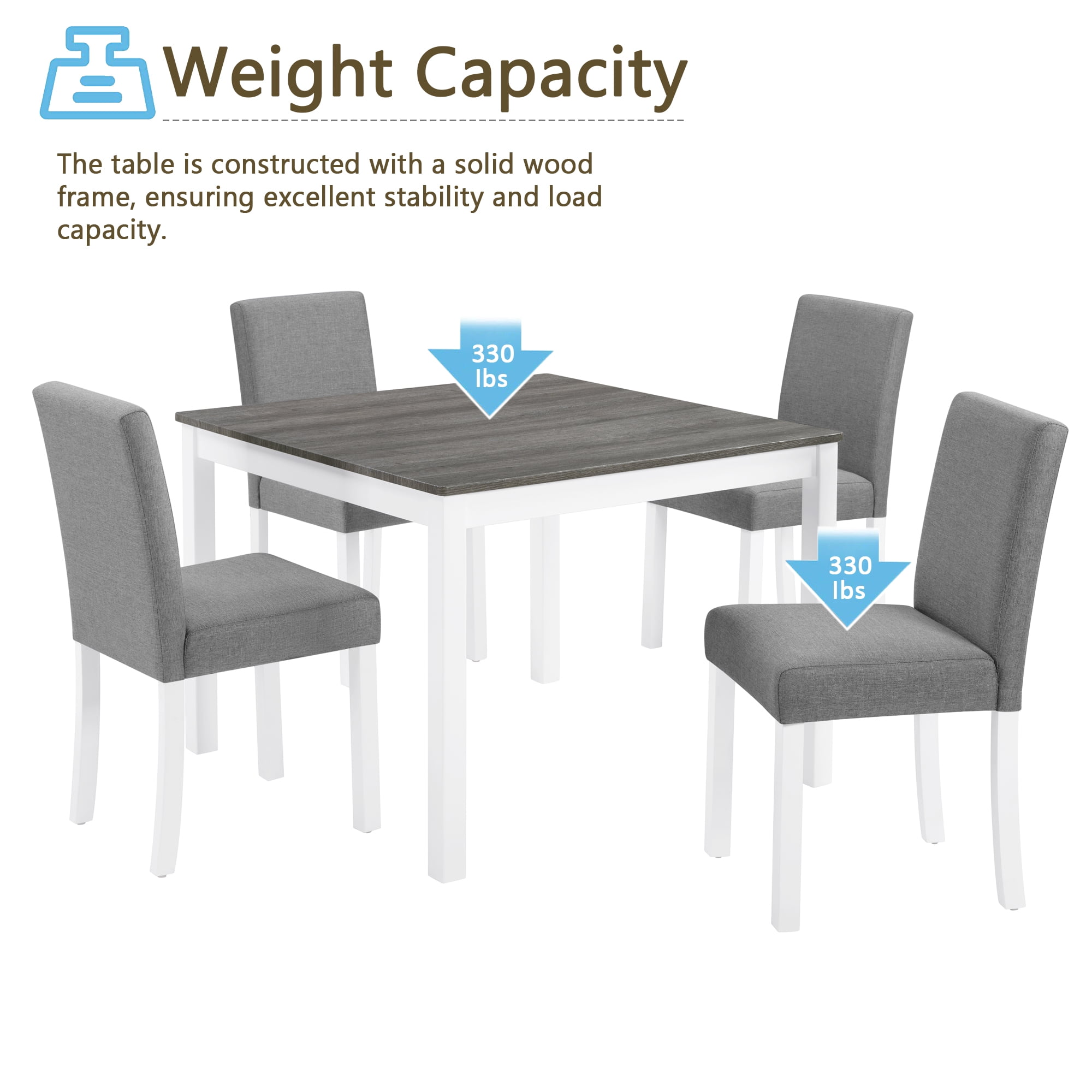 5-Piece Dining Table Set for 4, 39" Square Kitchen Table with 4 Fabric Chairs