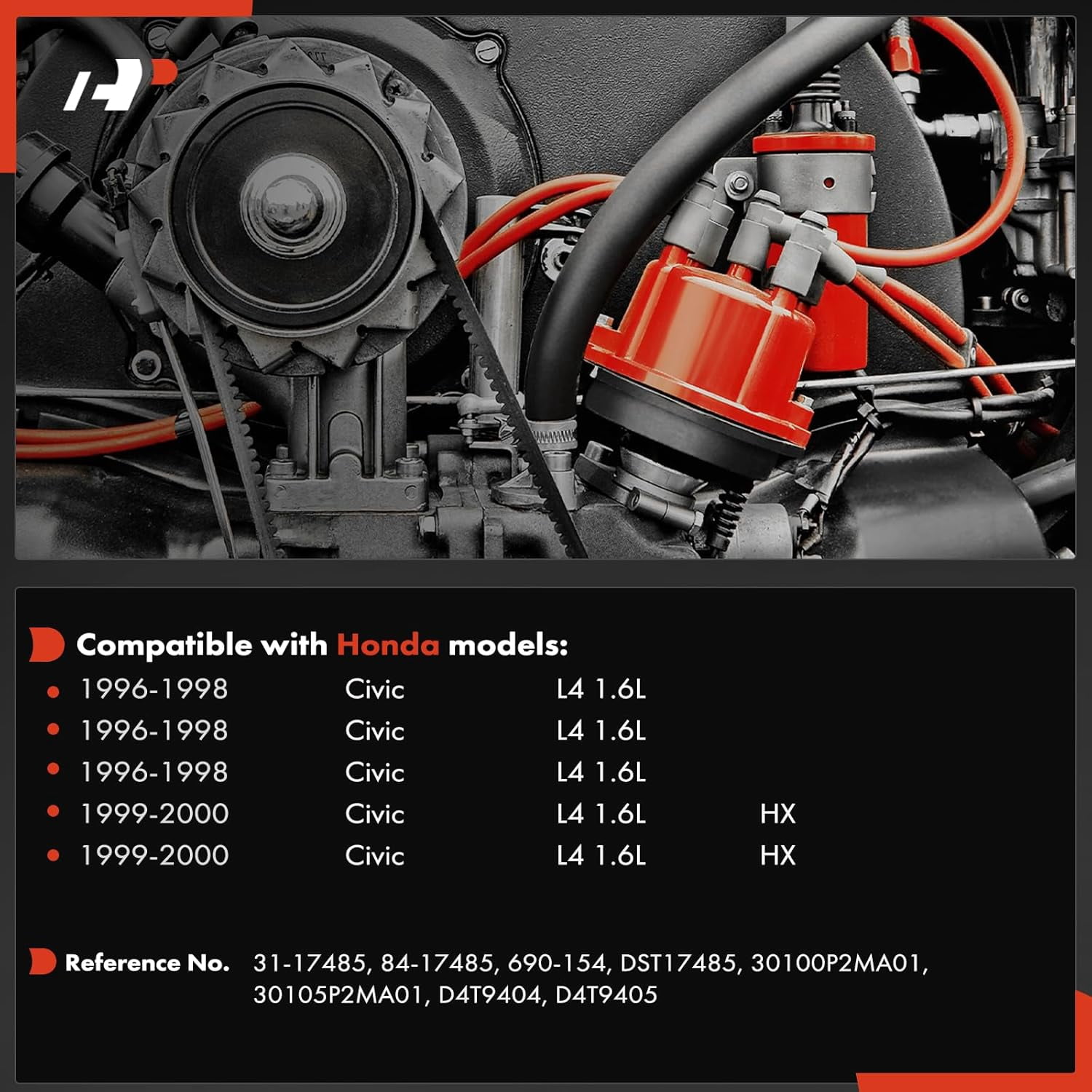 A-Premium Ignition Distributor with Cap and Rotor Compatible with Honda Civic 1996 1997 1998 1999 2000 1.6L