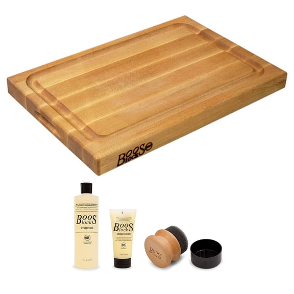 John Boos Block BBQBD 12" Cutting/Carving Maple Wood Board & Maintenance Set