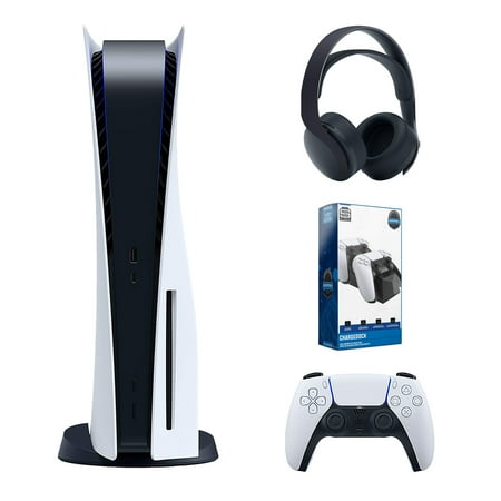 Sony Playstation 5 Disc Version Console with Black PULSE 3D Wireless Gaming Headset and Surge Dual Controller Charge Dock