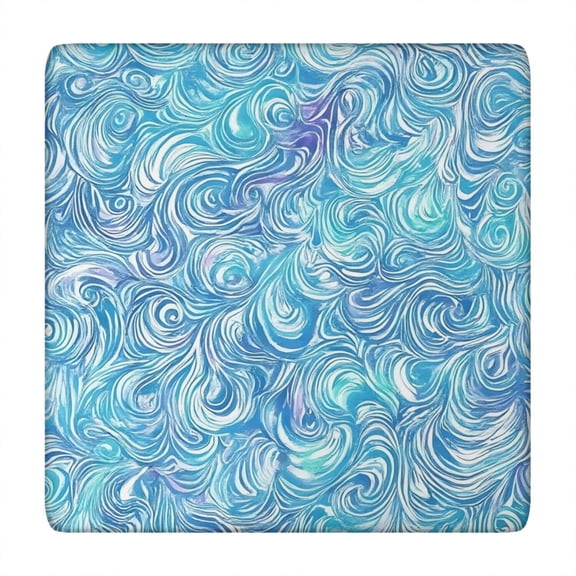 Blue White Tie Dye Wave Pattern Square Fitted Tablecloth with Elastic Edge,Square Table Cover,Washable Elastic Table Cover for Home Kitchen Party Decor 34"x34"