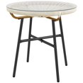thumbnail image 1 of Round Rattan Side Table with Tempered Glass Top, Cream White PE Wicker Outdoor End Table with Powder Coated Metal Frame for Patio, Garden, and Balcony, 19.7" x 19.7" x 19.7", 1 of 6